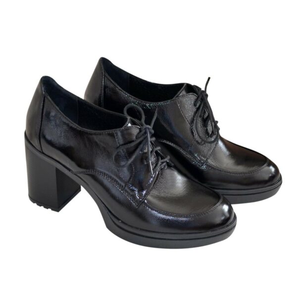 Туфли женские черные лаковые на стойком каблуке