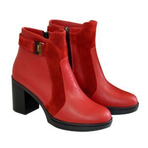 Женские кожаные ботинки зима-осень на широком стойком каблуке, цвет красный