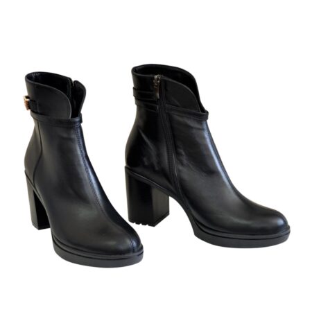Кожаные черные женские ботинки на устойчивом каблуке, осень-зима