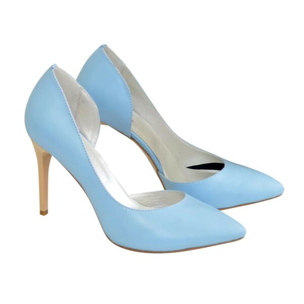 Женские кожаные туфли на шпильке, цвет голубой