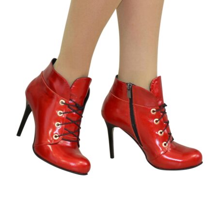 черевики жіночі шкіряні червоного кольору на шпильці, осінь-зима