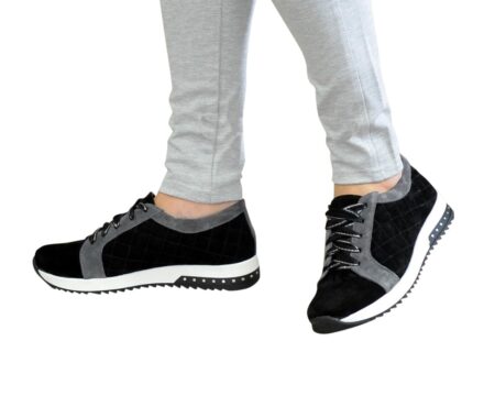 Кросівки жіночі, м'які замшеві чорно-сірого кольору