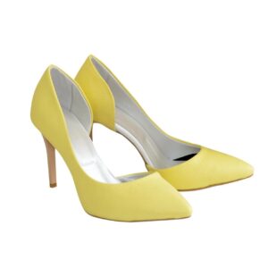 Жовті жіночі туфлі на високій шпильці з натуральної шкіри