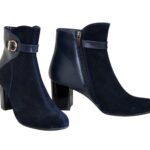 Синие женские демисезонные ботинки на невысоком каблуке