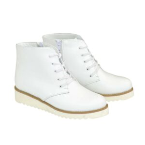 Белые кожаные женские ботинки на шнуровке, утолщенная подошва