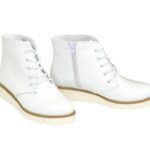 Ботинки демисезонные женские белые кожаные на шнуровке, утолщенная подошва