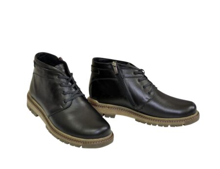Ботинки кожаные мужские на шнуровке, цвет черный