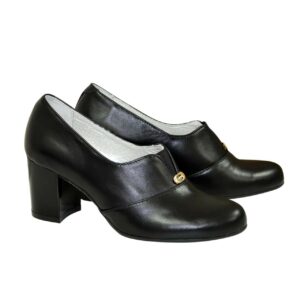 Туфли женские на устойчивом широком каблуке из натуральной кожи, цвет черный