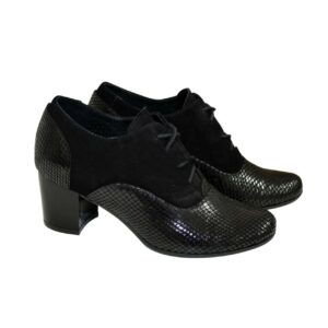 Туфли женские черные из натуральной замши с блестящим накатом на комфортном каблуке