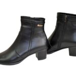 Ботинки женские зимние черные на невысоком каблуке, натуральная кожа
