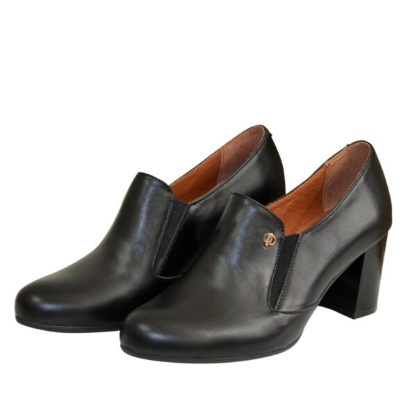 Туфли женские на устойчивом широком каблуке из натуральной кожи, цвет черный