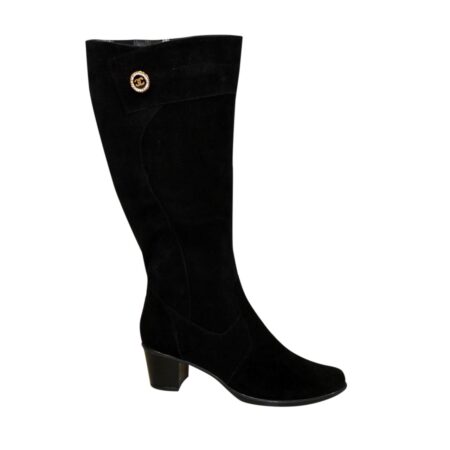 Женские классические замшевые черные сапоги на невысоком каблуке, зима осень
