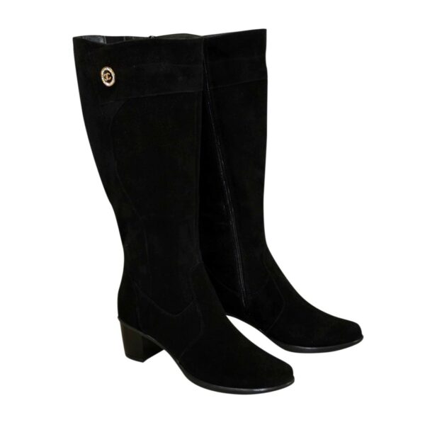 Женские классические черные замшевые сапоги на невысоком каблуке, зима осень