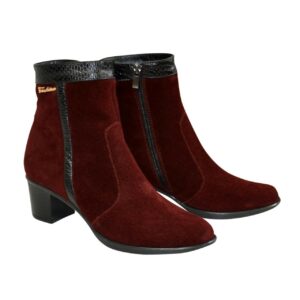 Женские ботинки замшевые цвета бордо на удобном невысоком каблуке/зима