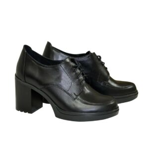 Женские кожаные черные туфли на устойчивом каблуке