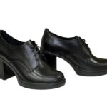Туфли кожаные на устойчивом каблуке, цвет черный