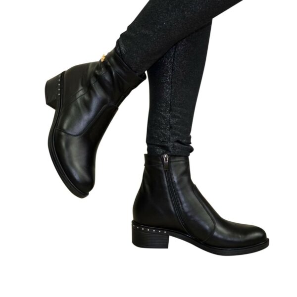 Женские ботинки зима-осень кожаные на удобном невысоком каблуке, цвет черный