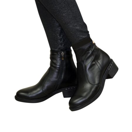 женские ботинки зима-осень кожаные на удобном невысоком каблуке, цвет черный