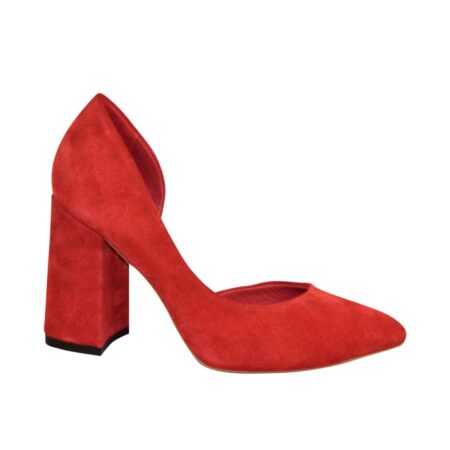 Женские красные замшевые туфли на высоком устойчивом каблуке