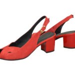 Женские красные босоножки на устойчивом каблуке, натуральная замша