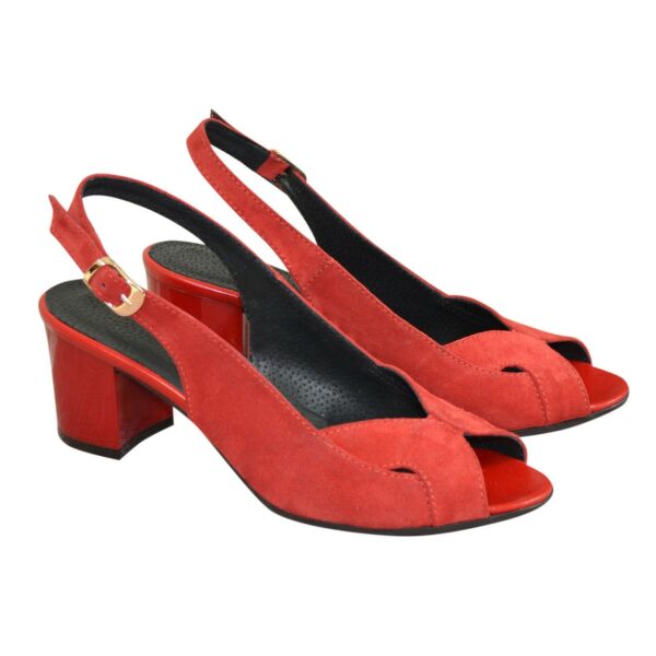 Женские красные босоножки на устойчивом каблуке, натуральная замша