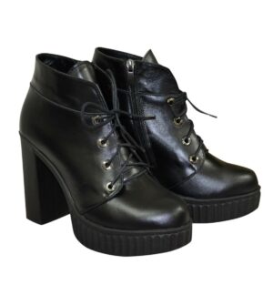 Женские кожаные ботинки зима-осень на стойком каблуке, цвет черный