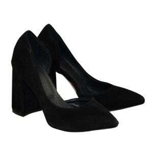 Женские замшевые туфли черного цвета на высоком каблуке