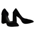 Туфли женские замшевые на устойчивом каблуке, цвет черный