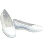 Туфли-балетки белые кожаные на утолщенной подошве