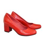 Женские красные кожаные туфли на невысоком устойчивом каблуке