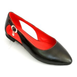 Туфлі-балетки жіночі з натуральної шкіри з гострим носочком, на тонкій підошві міні каблучок / колір чорний
