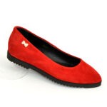 Женские красные замшевые туфли-балетки с заостренным носком