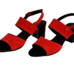 Женские замшевые красные босоножки на невысоком устойчивом каблуке