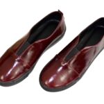 Женские кожаные бордовые туфли на утолщенной черной подошве