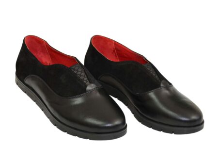 Жіночі чорні туфлі на потовщеній підошві, натуральна шкіра та замша