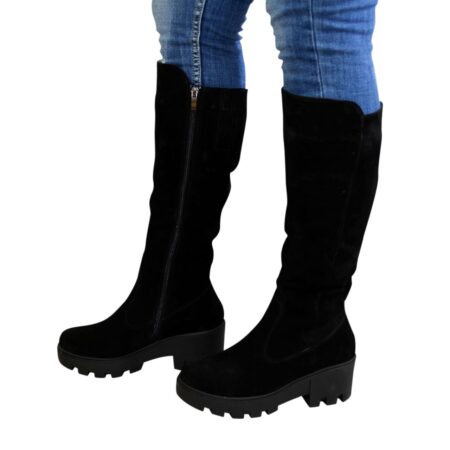 Жіночі замшеві чоботи зима осінь на потовщеній підошві, колір чорний