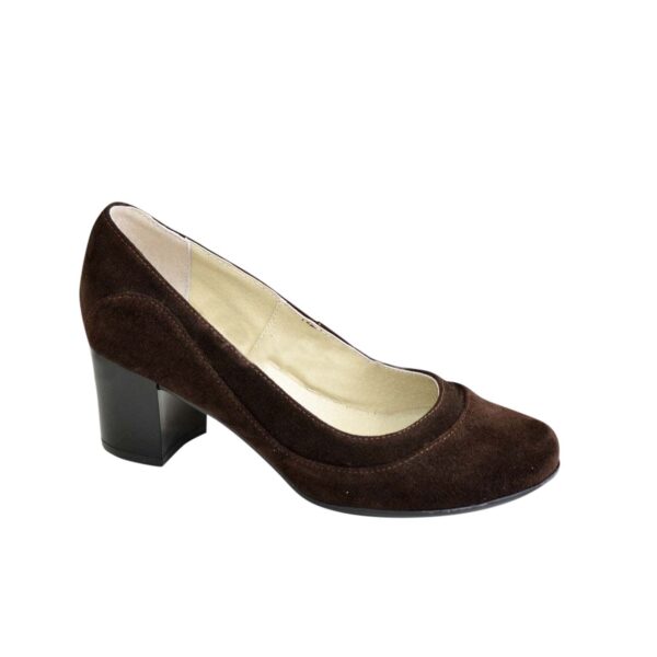 Туфли женские из натуральной замши на широком стойком каблуке, цвет коричневый