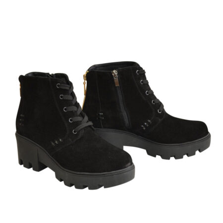 черевики замшеві жіночі зима-осінь зі шнурівкою на тракторній підошві, колір чорний