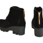 Женские зимние замшевые ботинки на шнуровке, черный цвет