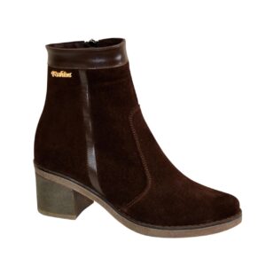 Замшевые женские ботинки зима-осень на удобном широком каблуке, цвет коричневый