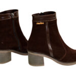 Ботинки зимние женские замшевые коричневые на невысоком каблуке