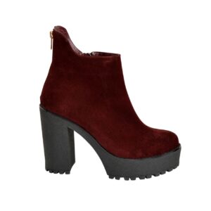 Замшевые ботинки бордовые женские на высоком каблуке, зима осень