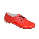Туфли кожаные женские красные на шнуровке, низкий ход
