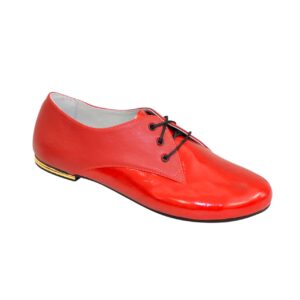 Туфлі жіночі низький хід червоні шкіра+лак, на шнурівці