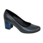 Туфли женские синие кожаные на невысоком устойчивом каблуке