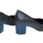 Туфли женские синие кожаные на невысоком устойчивом каблуке