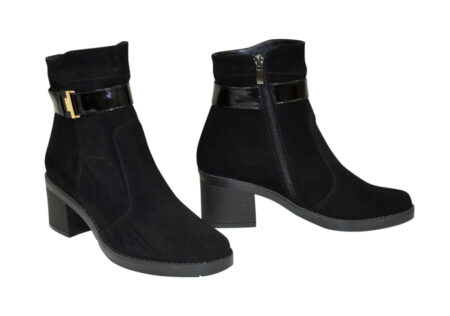 Женские замшевые ботинки черного цвета на невысоком каблуке, демисезон-зима