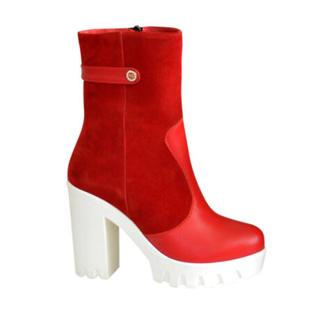 Женские красные демисезонные ботинки на каблуке