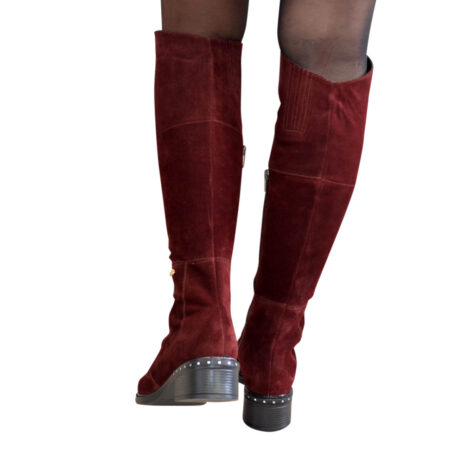 Женские демисезонные замшевые ботфорты на невысоком каблуке, цвет бордо