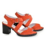 Женские замшевые босоножки на устойчивом каблуке, цвет оранжевый